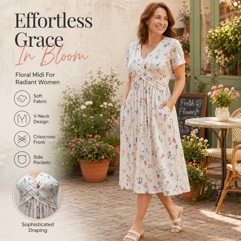 Carlotta - V-Neck Floral Wrap Midi Dress