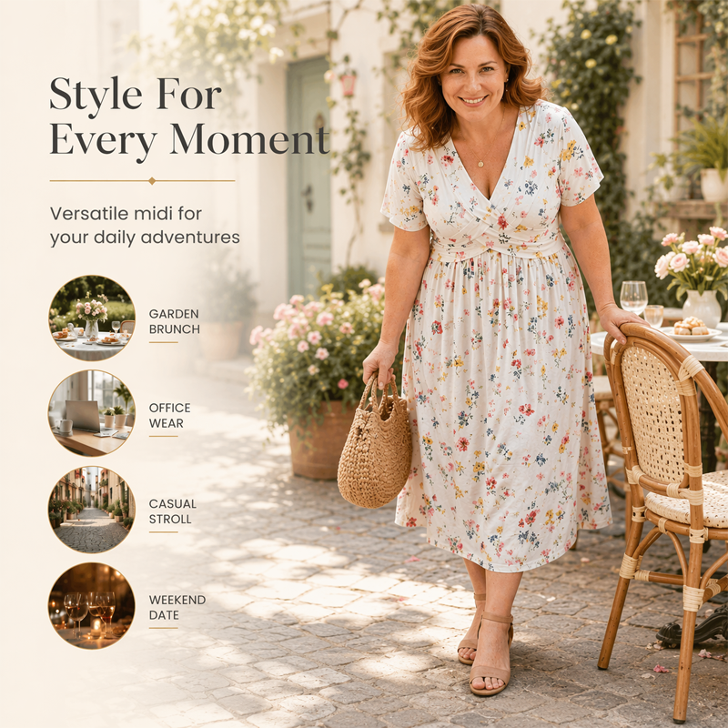 Carlotta - V-Neck Floral Wrap Midi Dress