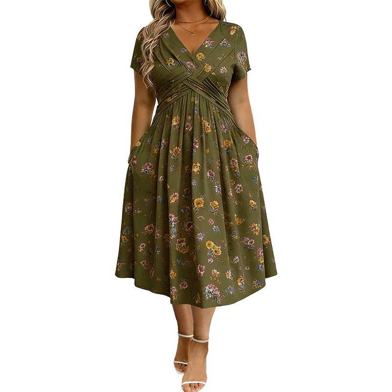 Carlotta - V-Neck Floral Wrap Midi Dress