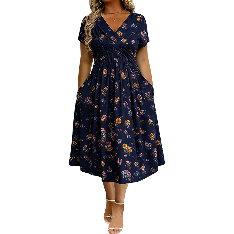 Carlotta - V-Neck Floral Wrap Midi Dress