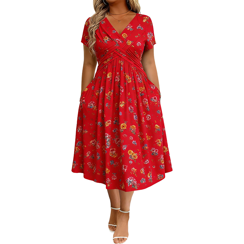 Carlotta - V-Neck Floral Wrap Midi Dress
