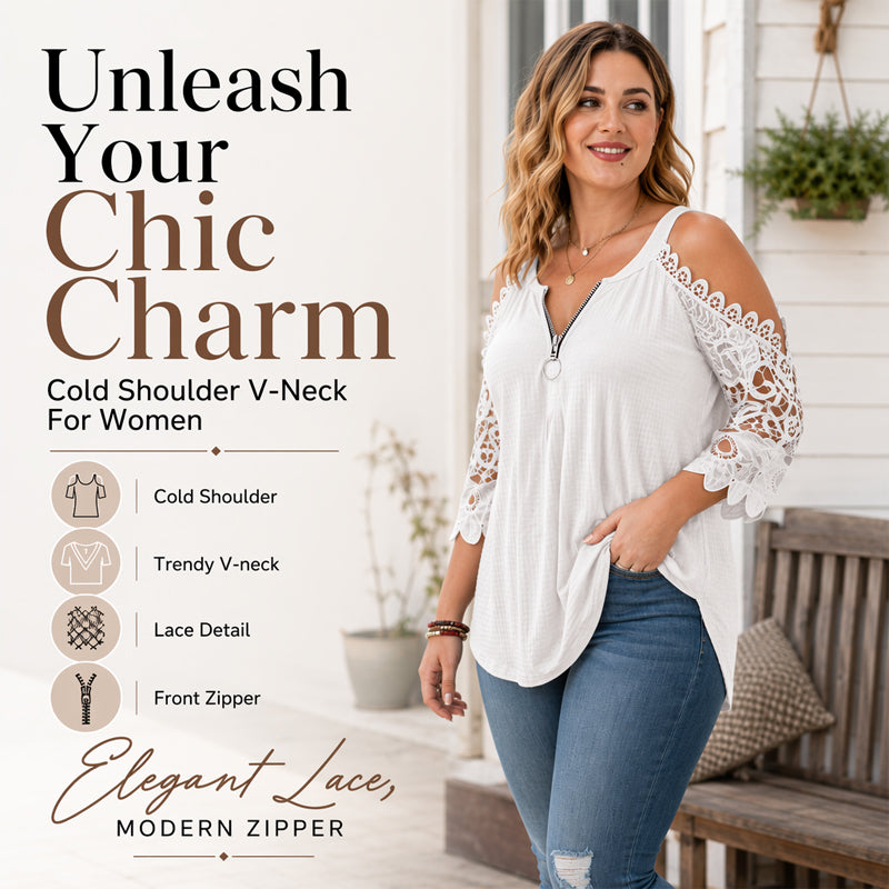 Elena - Lace Cold-Shoulder V-Neck Top