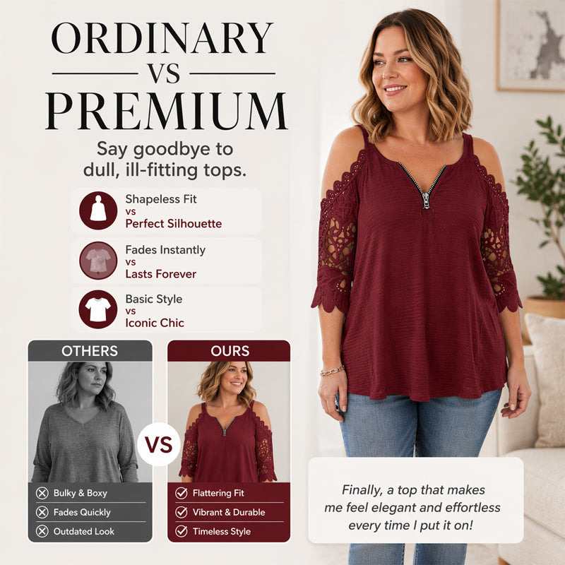 Elena - Lace Cold-Shoulder V-Neck Top