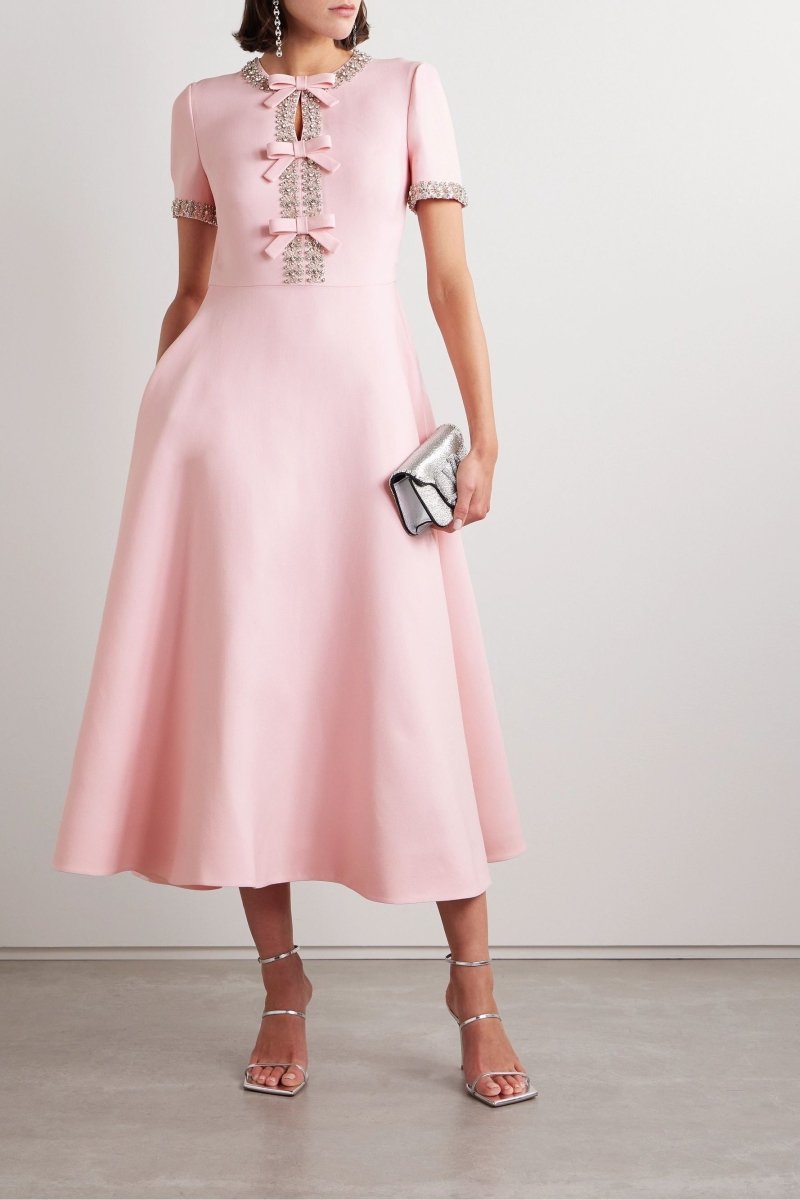 Isla - Bow with Crystal Embellished Midi Dress